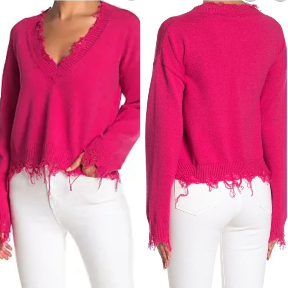 WILD HONEY Distressed Cropped Sweater, size M